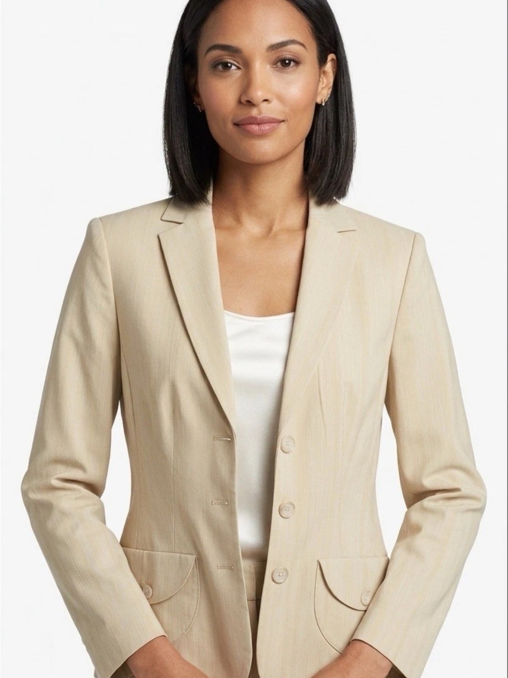 Ann Taylor Pinstripe Blazer Women’s 4 Cream Cotton Career Jacket